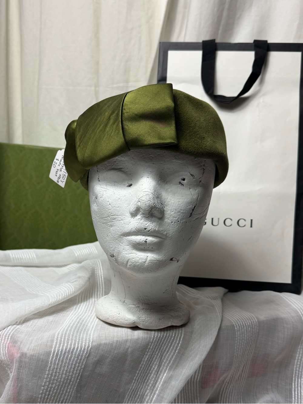 Vintage Pillbox hat Olive Satin made in Austria by d’joui